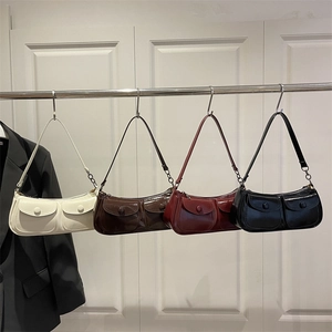 Baguette Bag Glossy PU Leather Retro Underarm Shoulder Purse With Double Front Pockets Fashion Vintage For Women Daily