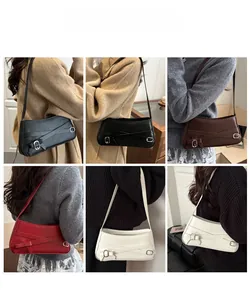 Detail showing vintage shoulder bag colors and styling with leather straps and buckles