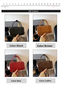 Detailed grid view of vintage rectangular handbags in black, brown, red, and coffee colors