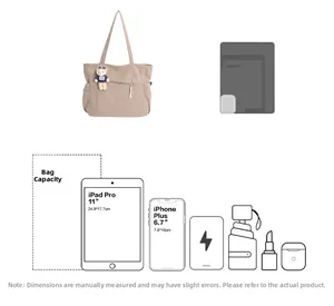Corduroy tote bag interior capacity detail showing space for iPad and essentials