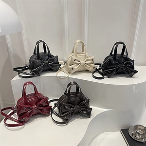 Women PU Leather Bow Tie Shoulder Bag With Star Rivets Top Handle Crossbody Handbag Fashion Trendy