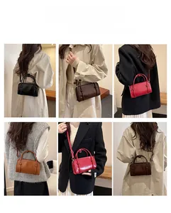 Classic commuter rectangular handbag shown in black, brown, red and caramel colors
