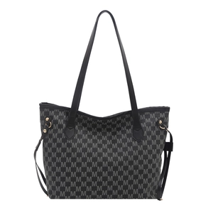 Chic monogram tote bag with M-pattern print and metallic rivet details for daily commute