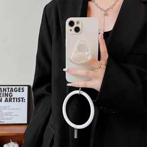 Detail of iPhone case with silver liquid bracket and white silicone bracelet strap