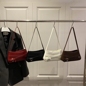 Minimalist Women PU Leather Baguette Shoulder Bag Trendy Square Underarm Bag With Buckle Strap Stitching Daily Fashion Bag