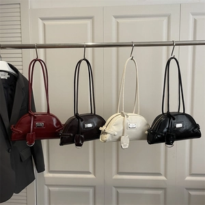 Chic dumpling-shaped hobo bags in burgundy, coffee, cream, and black glossy leather