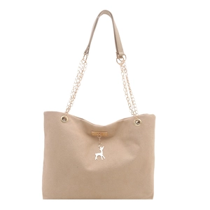 Sac fourre-tout élégant en daim kaki avec chaîne en métal et pendentif cerf argenté