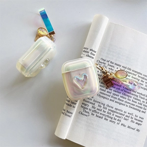 Translucent holographic laser silicone case for AirPods Pro with 3D heart and lanyard