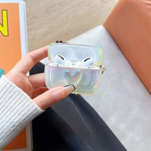 Detail of laser transparent pearlescent silicone case with 3D heart for AirPods Pro