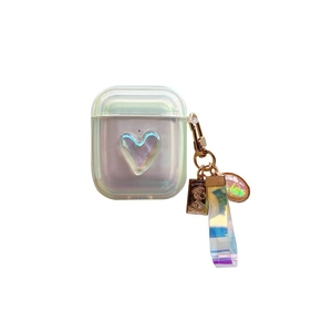 Laser transparent silicone case for AirPods with heart relief and gold coin pendant