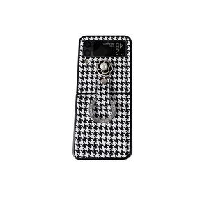Custodia Samsung Galaxy Z Flip pied-de-poule con camelia 3D e anello con strass