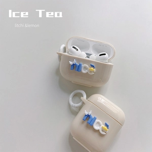 Detail of nice beige silicone case for AirPods with cute cartoon wings and ring
