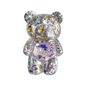 Transparent bear phone socket with colorful sequins and sweet gold lettering on white base