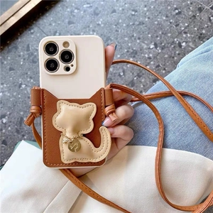 Cat pattern crossbody phone case with coin purse and strap for iPhone 16 15 14