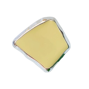 Sleek minimalist silver square phone grip with cream enamel finish and retractable stand