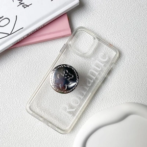 Transparent iPhone case with silver mirror bear phone socket and Romantic text detail