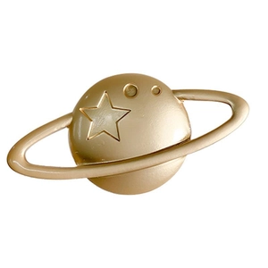 Golden Saturn shaped metal expandable phone grip with star engraving and matte finish