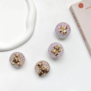 Plated bear and rhinestone expanding phone grip socket with 3D gold bear and bow design