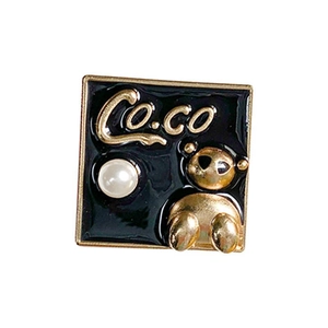 Schwarze Emaille-Viereck-Bären-Handyhalterung mit Goldmetallrand und Perlenakzent