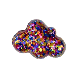 Cloud-shaped phone grip with vibrant colorful sequins inside a clear shell on white
