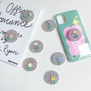 Rhinestone flower tulip phone socket with mint green heart pattern case