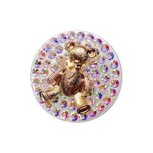 Sparkling rhinestone bear phone socket grip with iridescent crystals and gold teddy accent