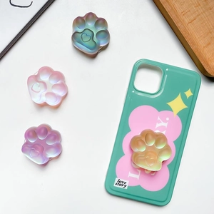 Kattenpoot uitschuifbare telefoonhouder set met muntgroen bloemenhoesje en glans