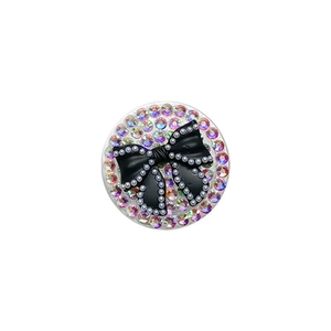 Sparkling rhinestone phone grip with black bow and pearl accents for stable support
