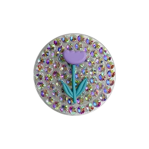 Sparkling rhinestone flower phone socket grip with tulip design on crystal base