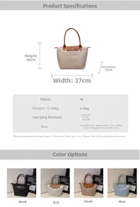 Detailed size chart of large nylon tote bag with 37cm width and 26cm height measurements
