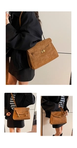 Three-way display of brown suede tote bag showing crossbody and shoulder style options
