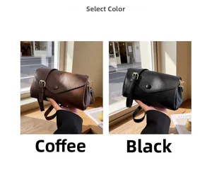 Detail view of coffee and black crossbody bags with oily leather and wide straps