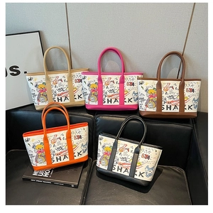 Sac Fourre-Tout En Toile Pour Femmes Imprimé Graffiti Grande Capacité Sac Seau Bandoulière Tendance
