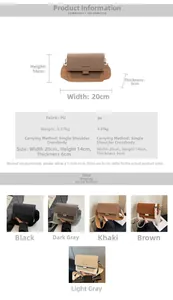 Size guide for matte square crossbody bag with dimensions 20x14x6cm and five colors