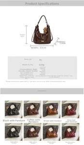 Detailed size chart for minimalist PU leather shoulder bag with dimensions and weight