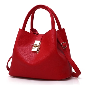 Bucket Handbag PU Pebbled Leather Gold Lock Chain Crossbody Shoulder Bag Women Fashion Elegant With Inner Pouch