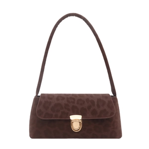 Vintage leopard print shoulder bag with gold metal buckle and soft plush texture