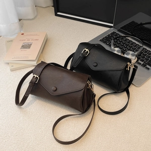 Minimalist vintage PU leather crossbody bag in black and brown with adjustable straps