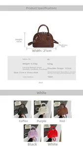 Detailed size chart and specifications for the embroidered shell shoulder bag with PU texture