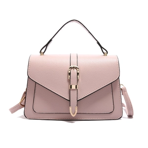 Vintage pale pink crossbody square bag with lychee pattern and gold buckle detail