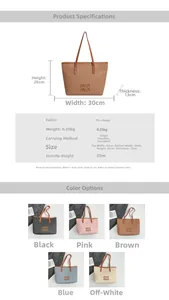 Detailed dimension guide and specifications for large woven tote bag with handle height