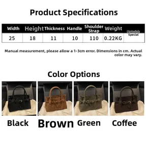 Detailed size chart and dimensions overview for the pleated crossbody handbag