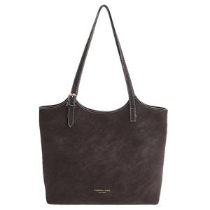 Retro dark brown tote bag with contrast stitching and adjustable leather shoulder strap