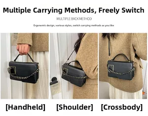 Drie manieren om de zwarte tas te dragen: in de hand, over de schouder en crossbody