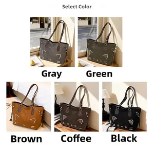 Retro tote bag color options: grey, green, brown, coffee, and black with cat pattern