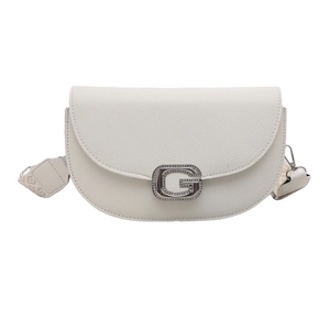 Fashionable multilayer PU crossbody saddle bag in creamy white with jacquard strap