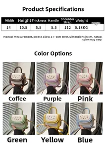 Detailed size parameters for the mini PU crossbody bag with cherry embroidery detail