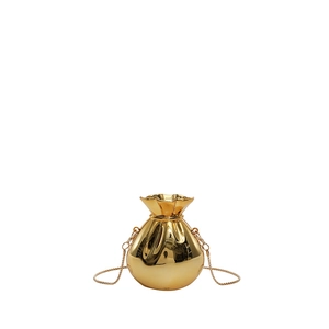 Mini borsa a sacchetto portafortuna dorata effetto specchio con tracolla a catena fine