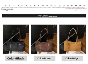 Detailed comparison of large suede tote bags in black, coffee, and brown colors
