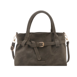 Vintage dark brown suede tote bag with metal buckle and detachable shoulder strap